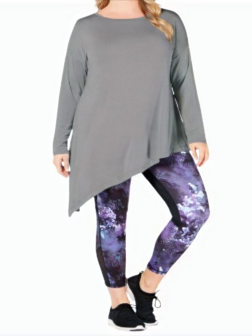 Ideology Womens Activewear Plus Size Asymmetrical Long Sleeves Top